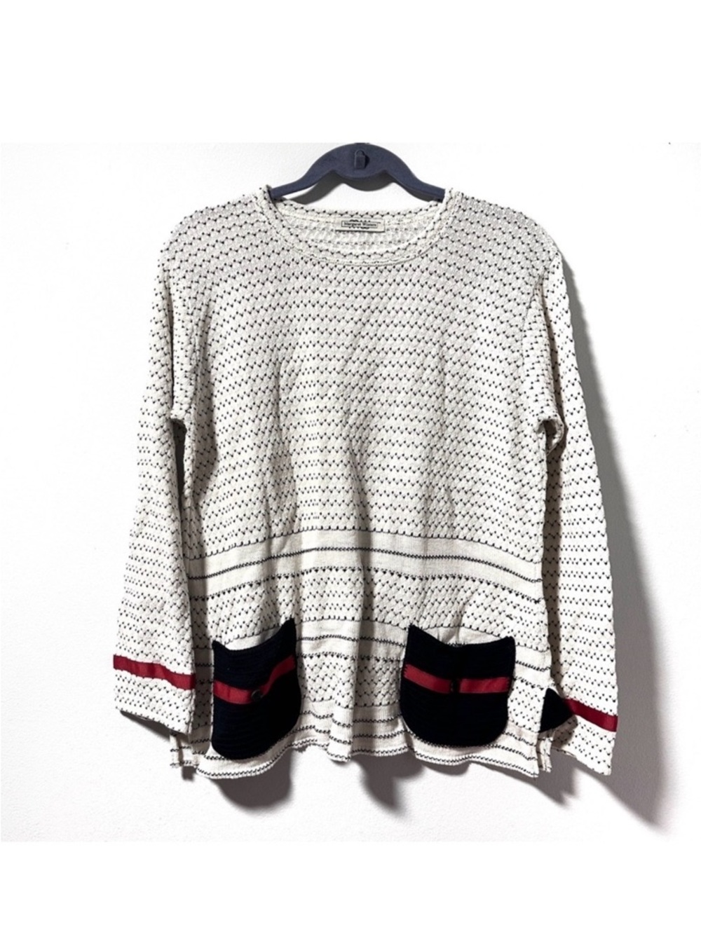 Margaret Winters Cream Birds Eye Print Sweater Women’s Size Small Cabincore